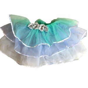 Weissman Little Girls Size XS 3 Tier Tutu Dance Dress Up Blue Green Gray Ruffle